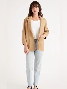 Quince Women 100% Organic Cotton Knit Blazer Camel Outerwear XS